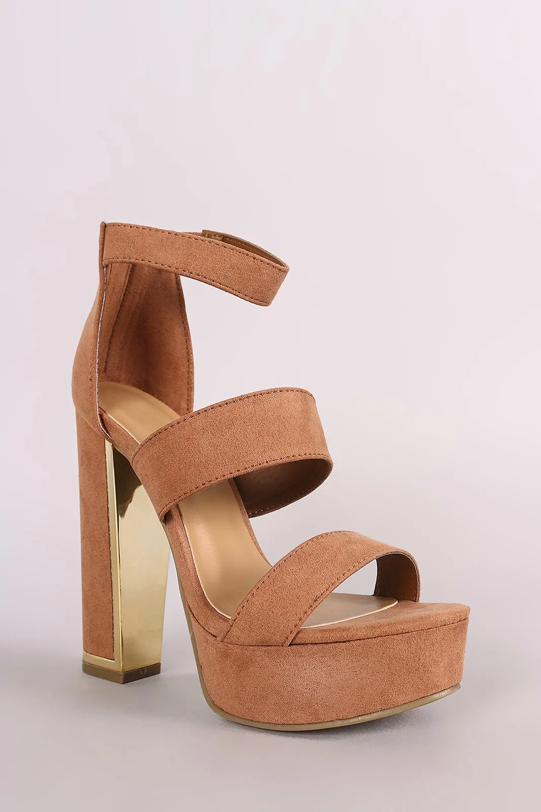 Bamboo Suede Triple Bands Chunky Platform Heel