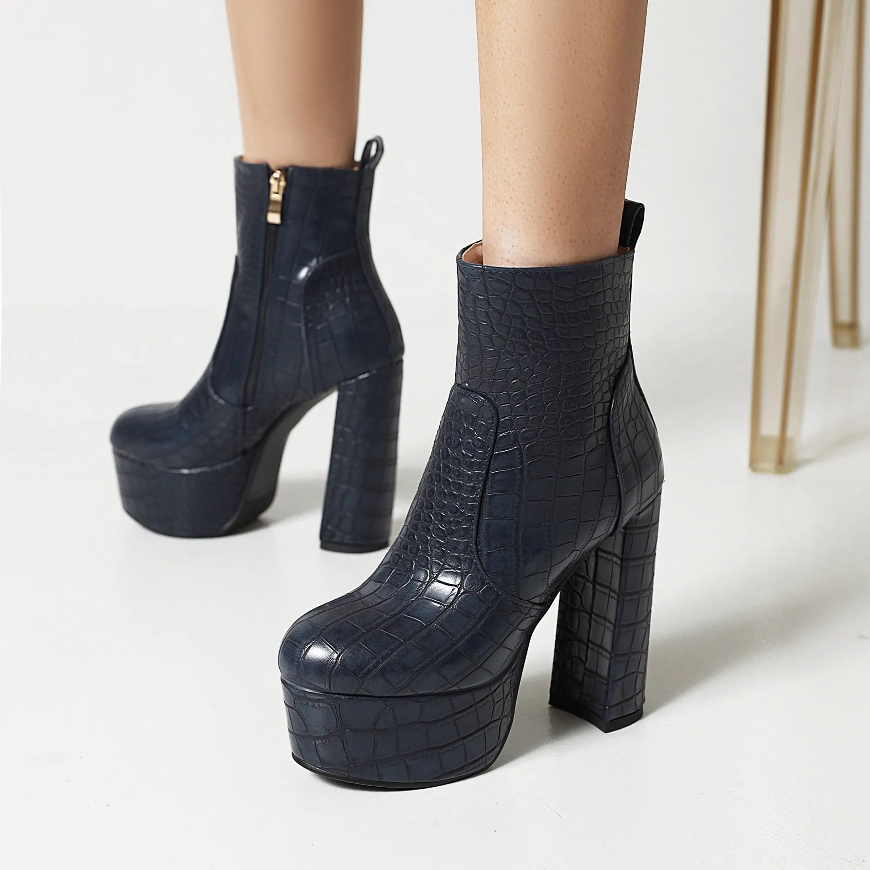 Bigsizeheels Fashion chunky heel platform boots - Blue