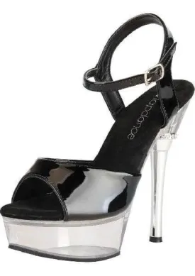 Black and Clear Platform Sandal w/ Crystal Accent and Quick Release Strap 6in Heel Size 7