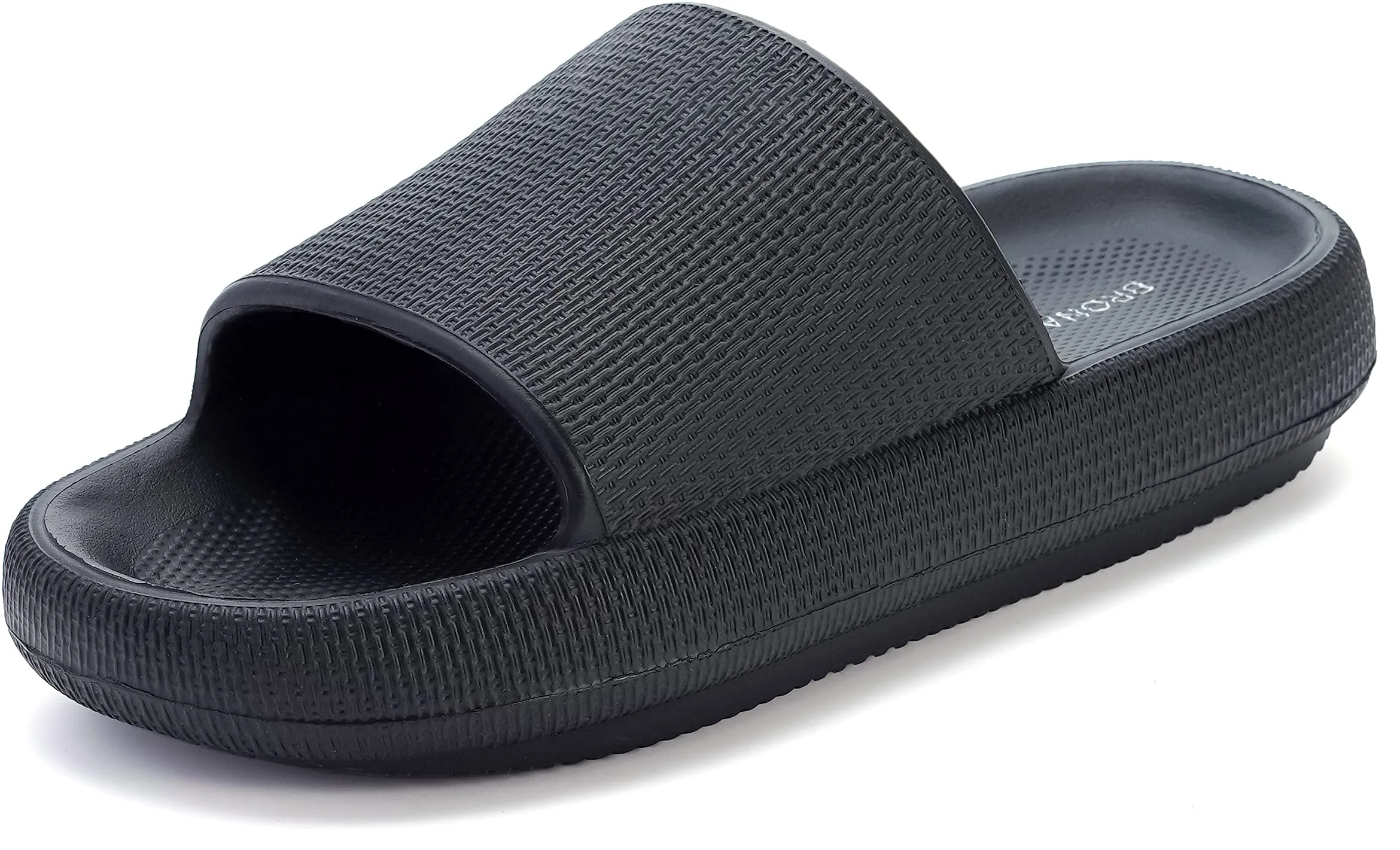 BRONAX Slides for Women Pillow Slippers Open Toe House Shoes Sandals for Ladies Indoor Comfy Soft Cushioned Thick Sole 37-38 Black
