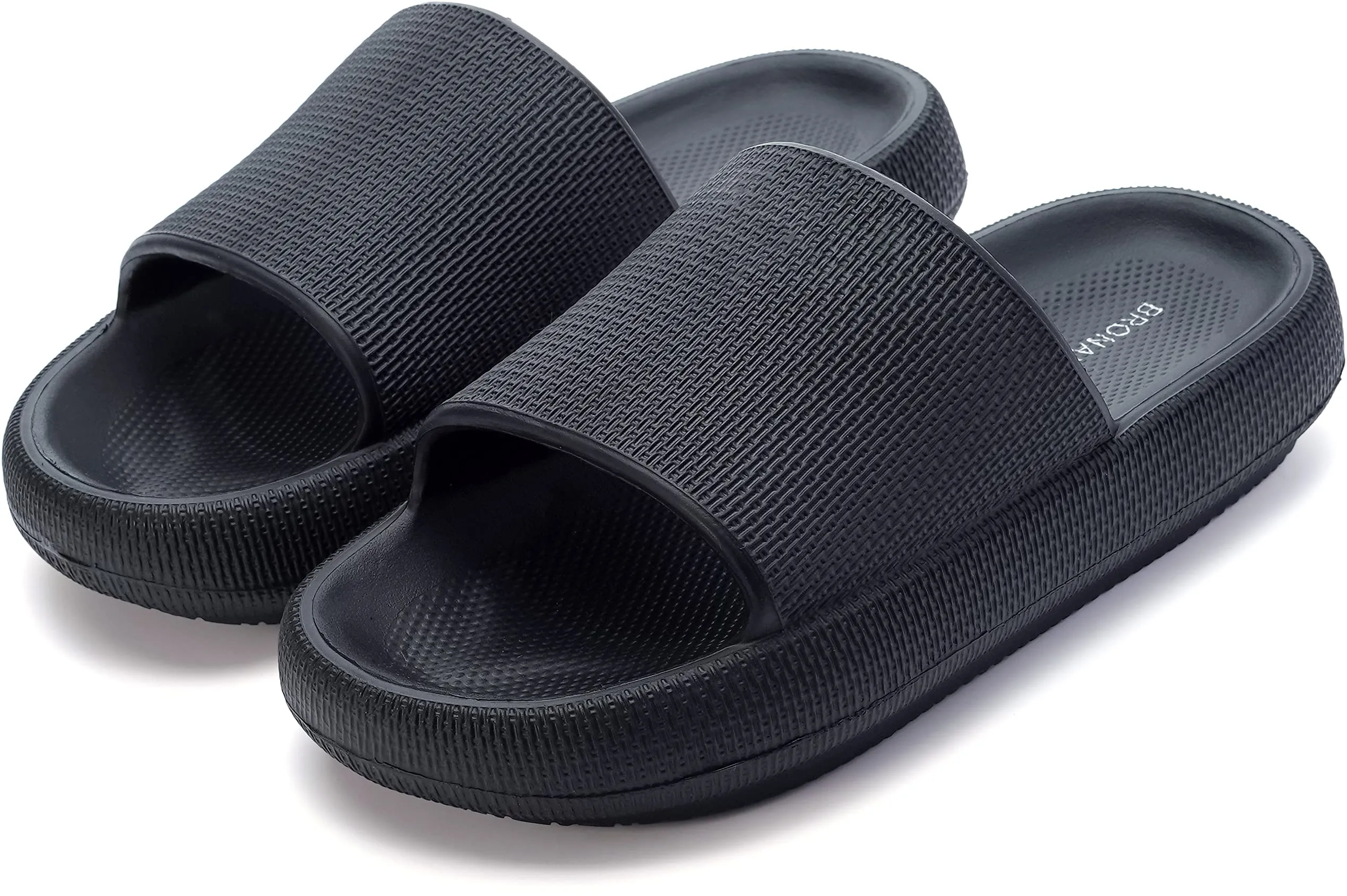 BRONAX Slides for Women Pillow Slippers Open Toe House Shoes Sandals for Ladies Indoor Comfy Soft Cushioned Thick Sole 37-38 Black
