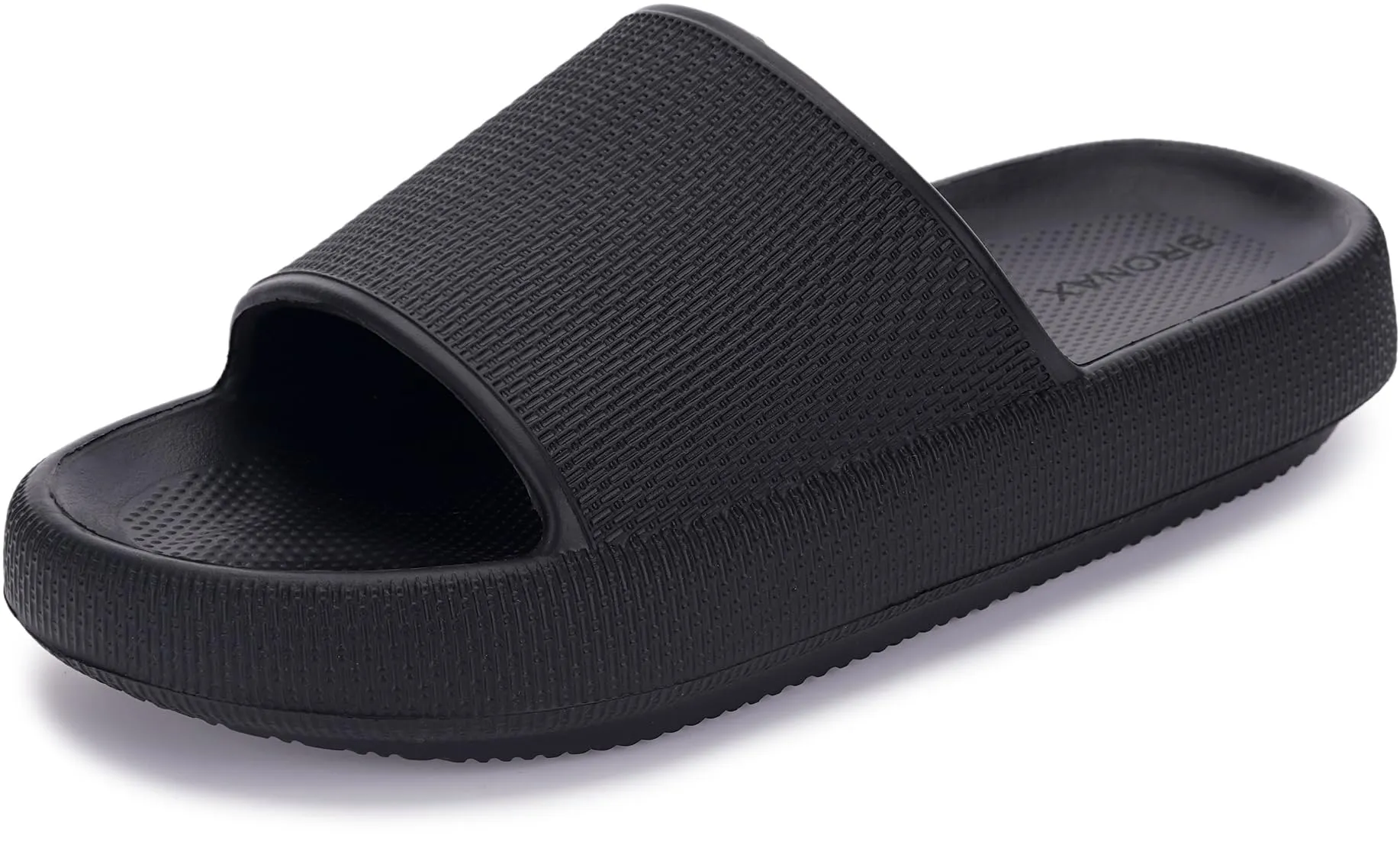 BRONAX Unisex House Slides for Women and Men Size 9 Indoor Pillow Slippers Sandals Sandles for Female Comfy Cushioning Thick Sole 40-41 Black