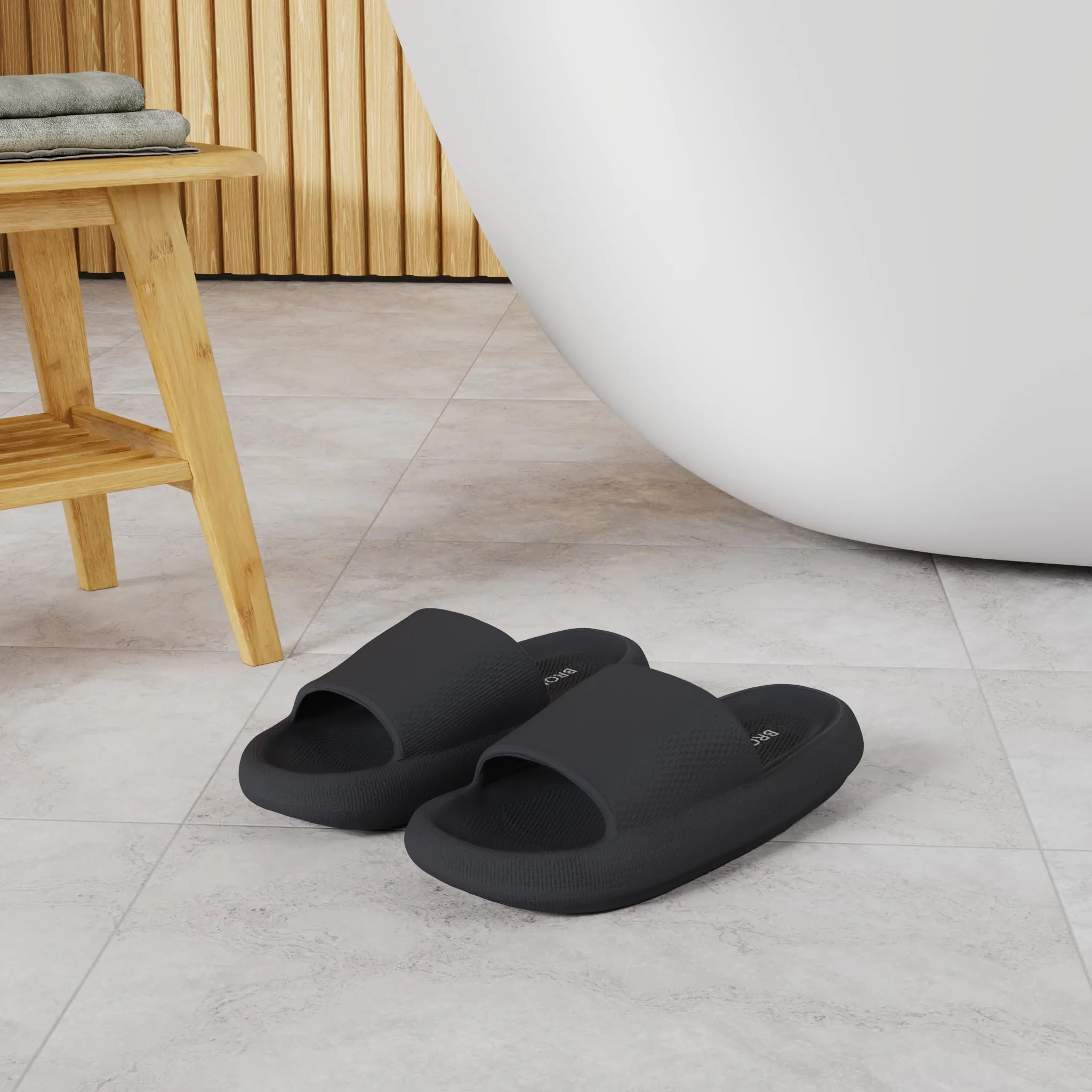 BRONAX Unisex House Slides for Women and Men Size 9 Indoor Pillow Slippers Sandals Sandles for Female Comfy Cushioning Thick Sole 40-41 Black
