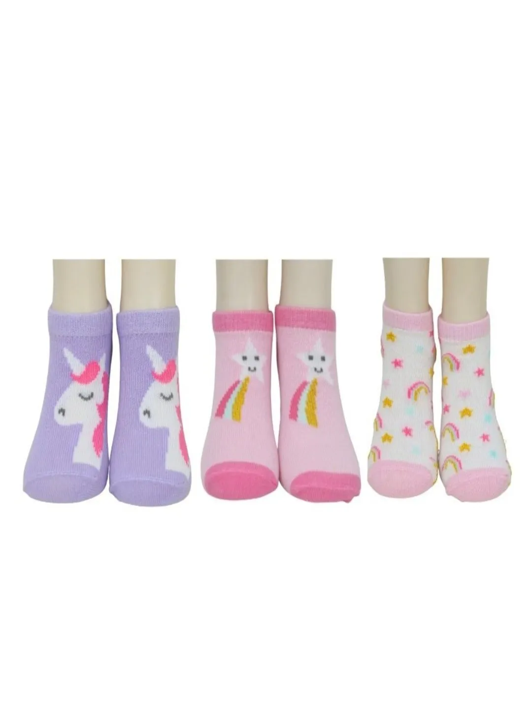 Charming Unicorn, Star & Rainbow Baby Socks Set - Purple & Pink