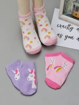 Charming Unicorn, Star & Rainbow Baby Socks Set - Purple & Pink