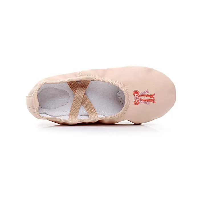 Child Leather Ballet Practice Dance Flats Ballerina Slippers for Girls