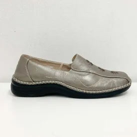 Cotton Traders Light Bronze Metallic Embroidered Slip On Loafers UK 7