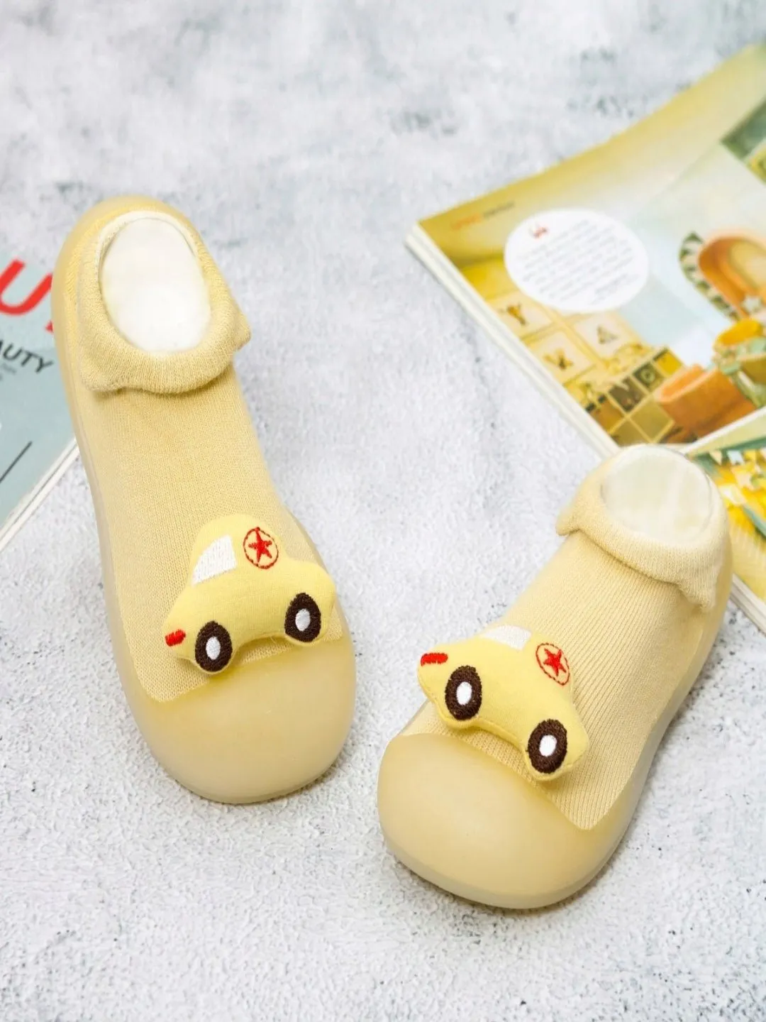 Cute Yellow Car Design Shoe Socks for Boys
