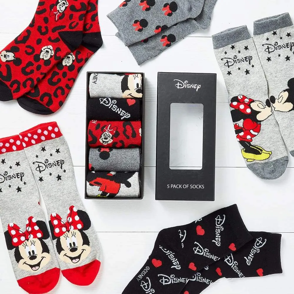 Disney Minnie Mouse And Mickey Mouse Socks Pack of 5 - Size 4-7 UK