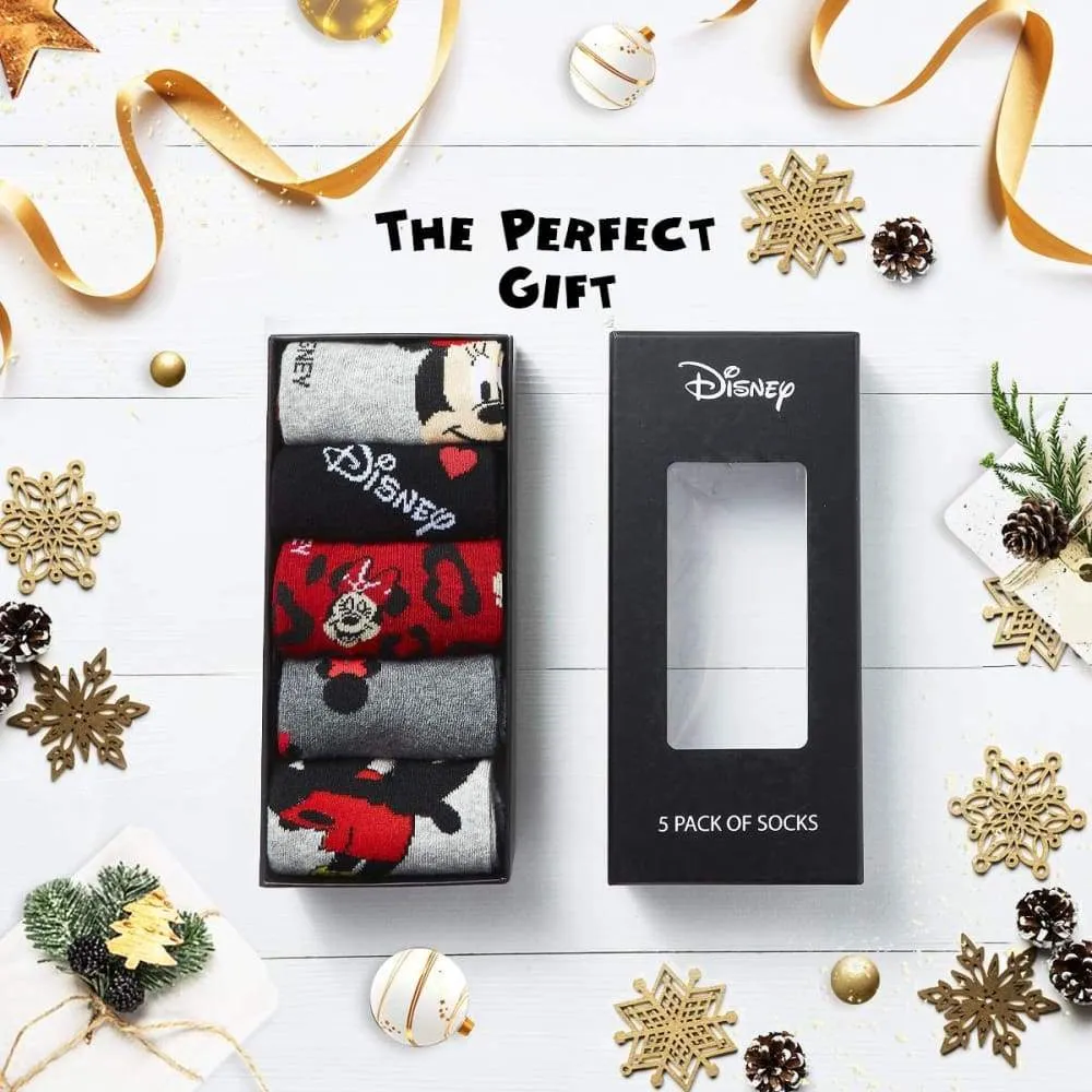 Disney Minnie Mouse And Mickey Mouse Socks Pack of 5 - Size 4-7 UK
