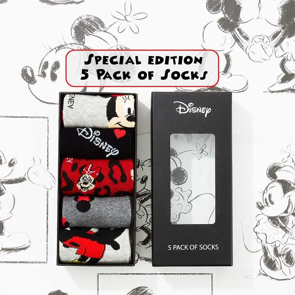 Disney Minnie Mouse And Mickey Mouse Socks Pack of 5 - Size 4-7 UK