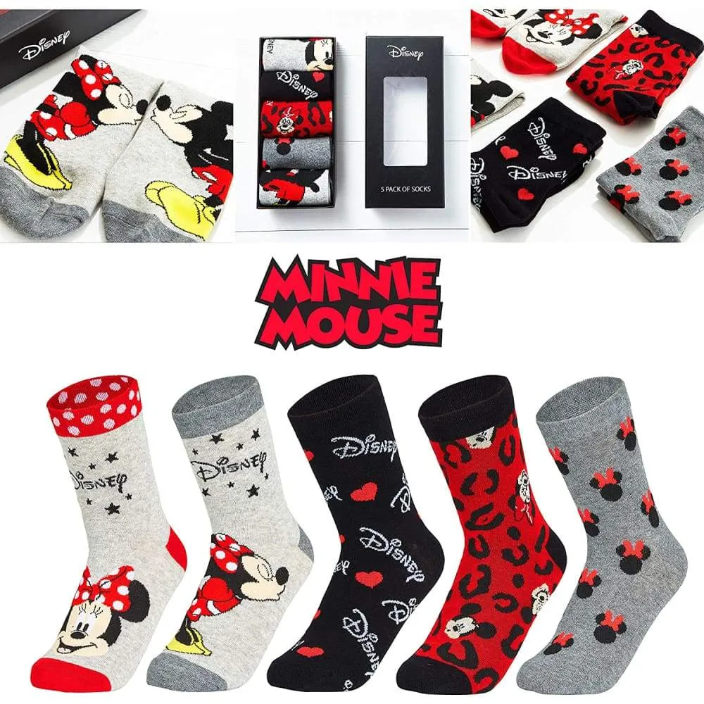 Disney Minnie Mouse And Mickey Mouse Socks Pack of 5 - Size 4-7 UK