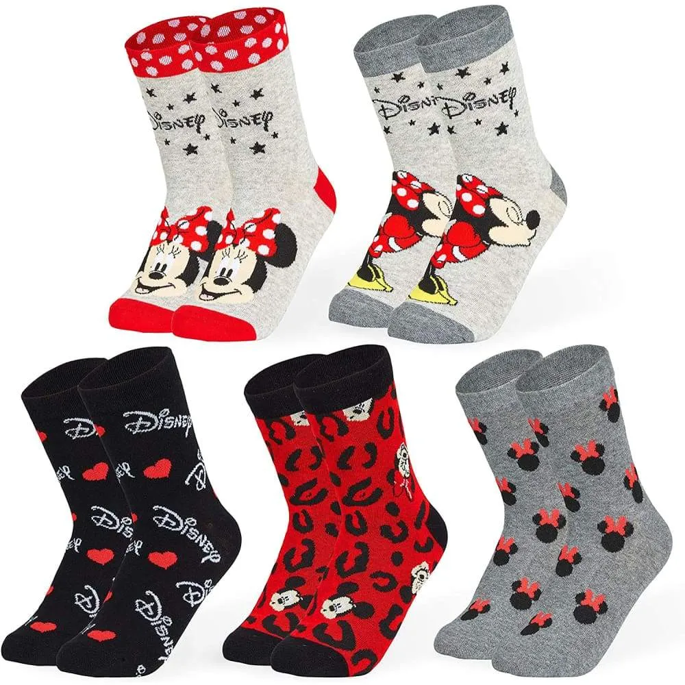 Disney Minnie Mouse And Mickey Mouse Socks Pack of 5 - Size 4-7 UK