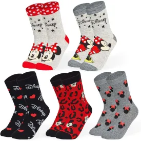 Disney Minnie Mouse And Mickey Mouse Socks Pack of 5 - Size 4-7 UK