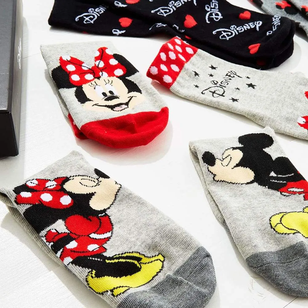 Disney Minnie Mouse And Mickey Mouse Socks Pack of 5 - Size 4-7 UK