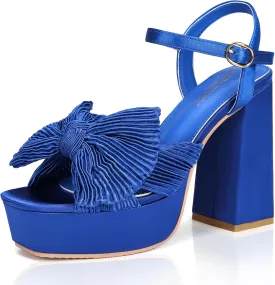 KHPAERMEI Bow Knot Platform Heels for Women Fashion Open Toe Chunky Heeled Sandals Ankle Strap Wedding Party Dress High Heels