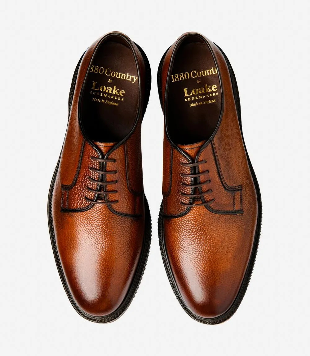 LOAKE LEYBURN MAHOGANY DERBY TOE CAP RUBBER SOLE F-MEDIUM