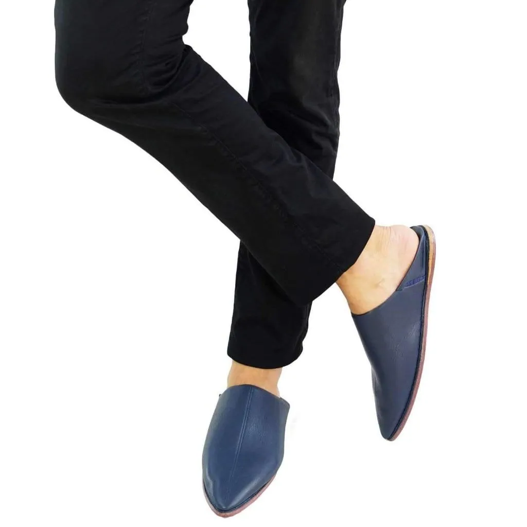 Men Moroccan Slipper in Navy Blue Leather