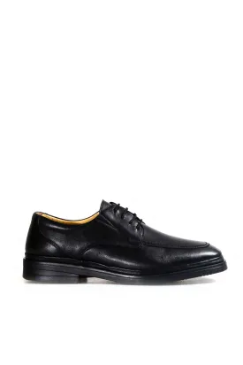 Men's Black Leather Derby Shoes with Moc Toe Stitching - Wessi
