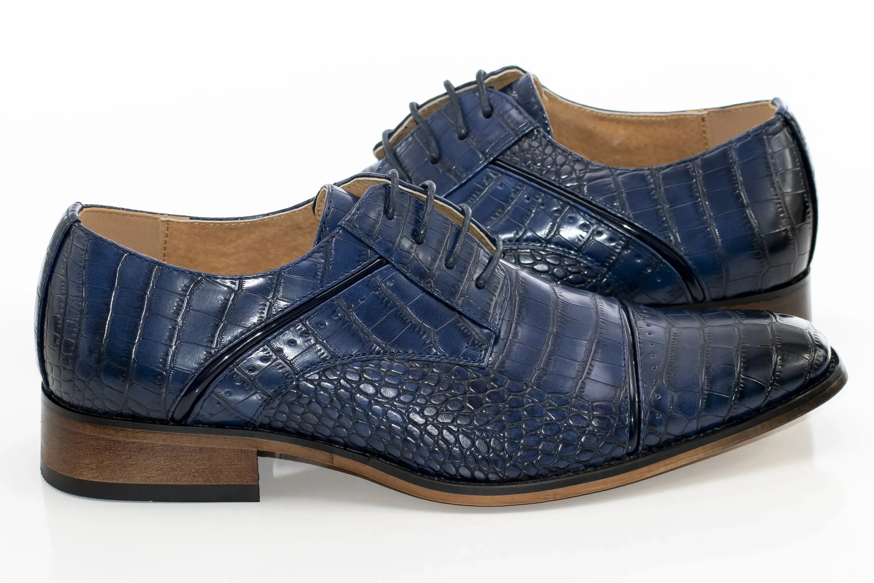 Navy Crocodile Cap-Toe Dress Shoes
