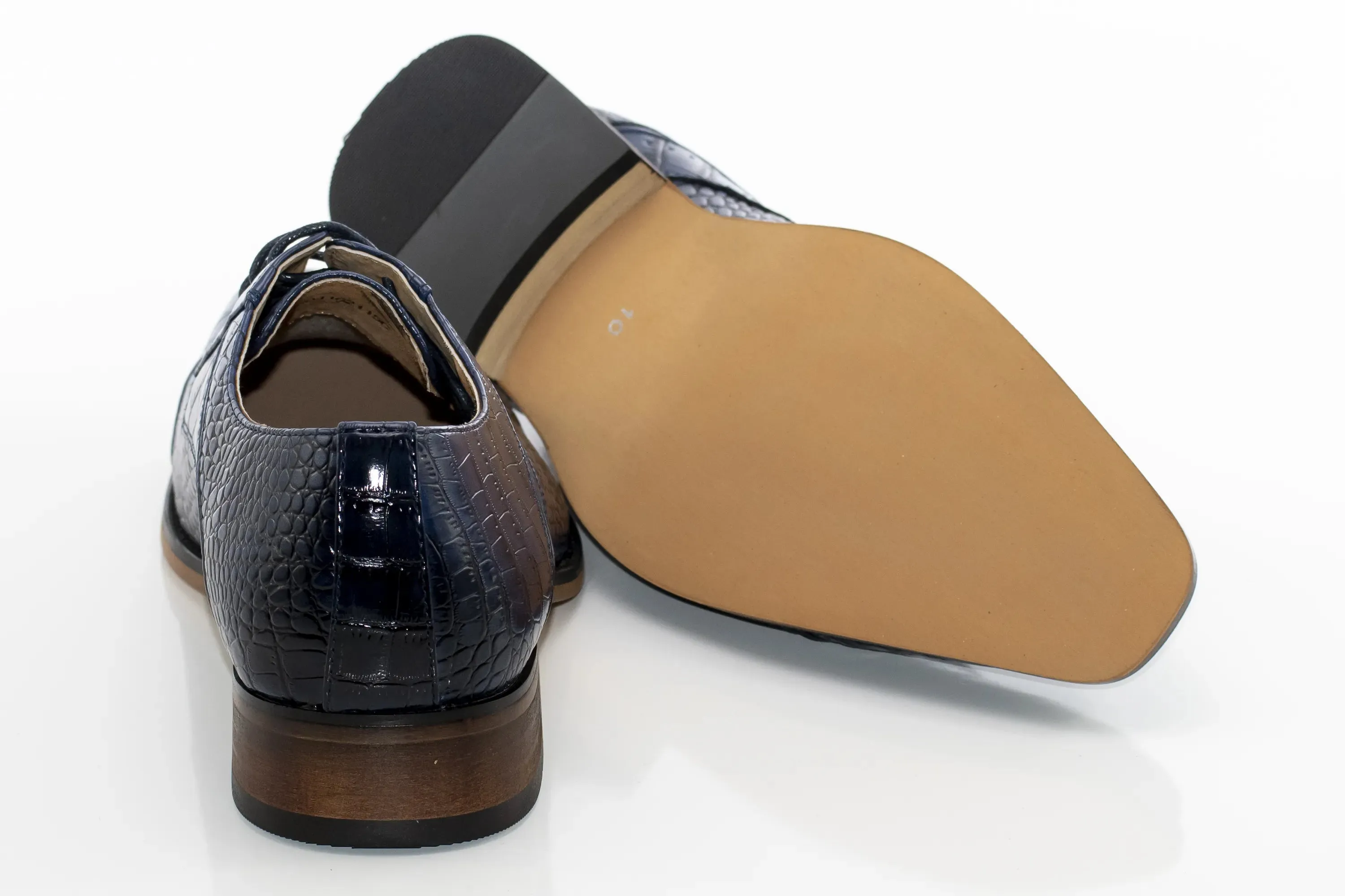 Navy Crocodile Cap-Toe Dress Shoes