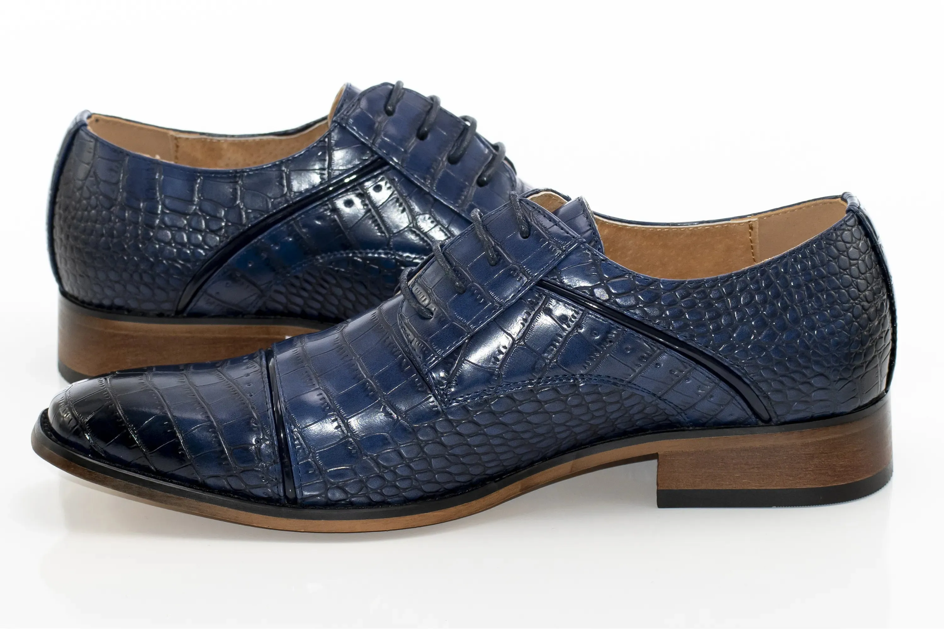Navy Crocodile Cap-Toe Dress Shoes
