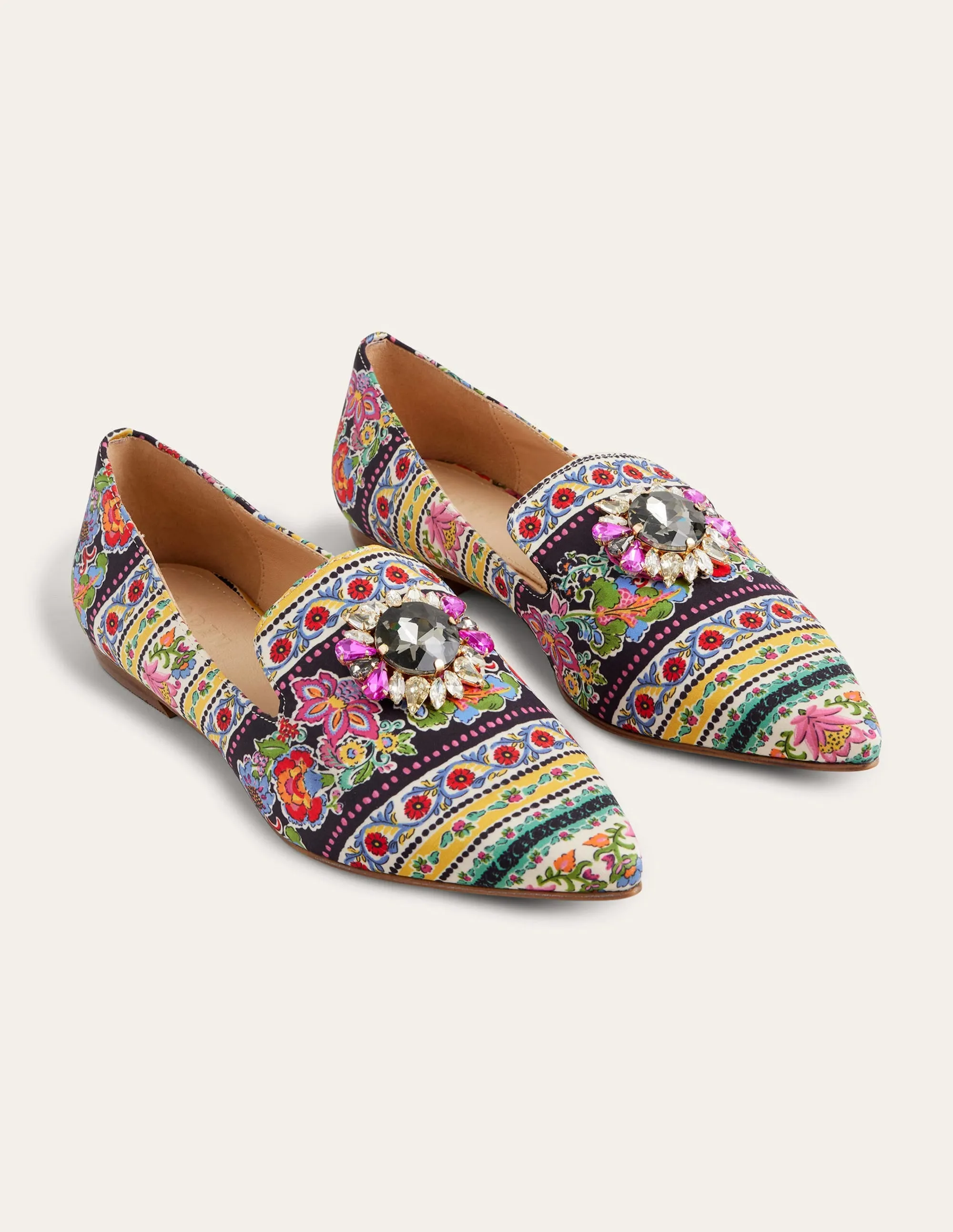 Printed Embellished Loafers-Carnation Bloom