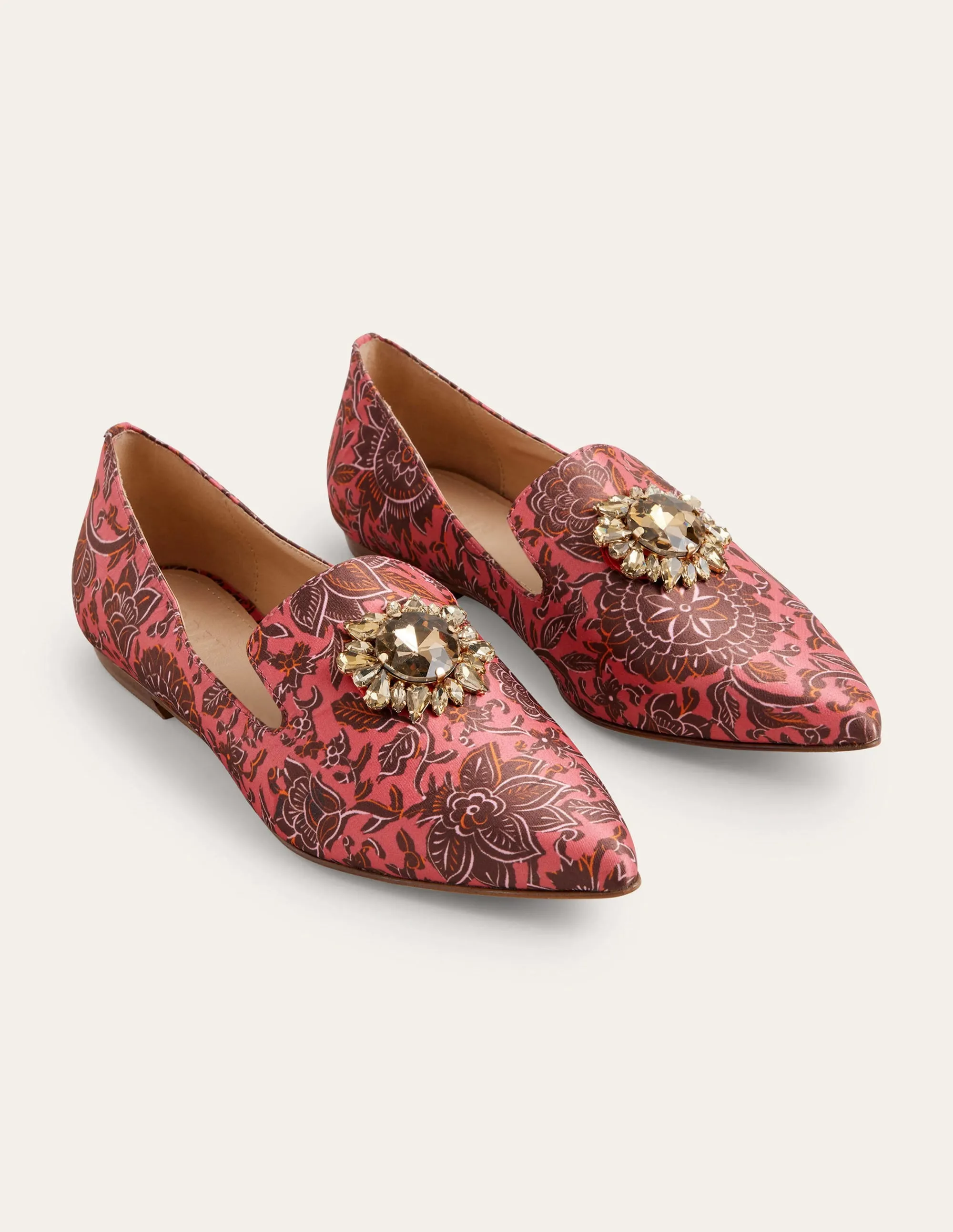 Printed Embellished Loafers-Faded Rose Floral Tapestry