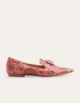 Printed Embellished Loafers-Faded Rose Floral Tapestry