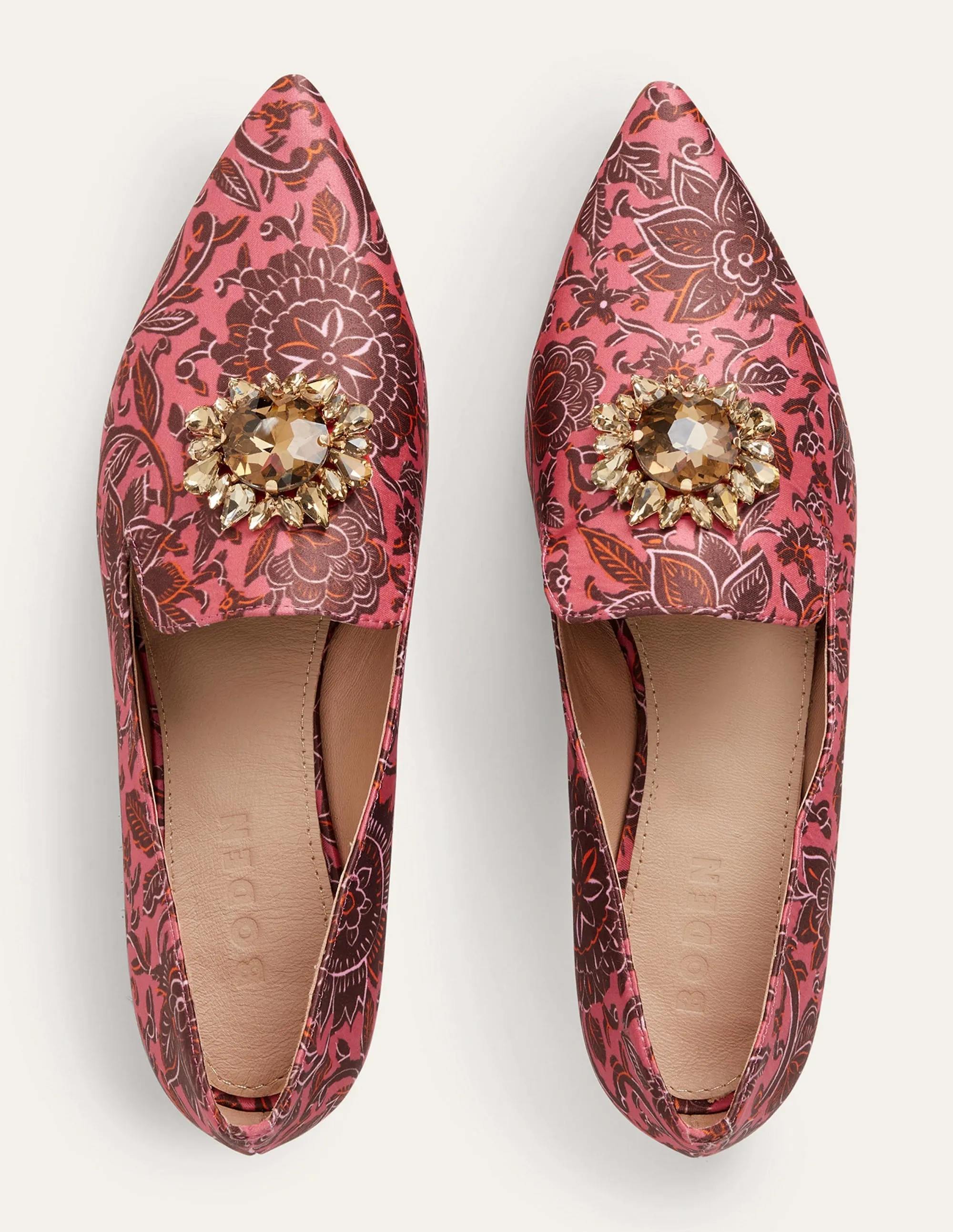 Printed Embellished Loafers-Faded Rose Floral Tapestry