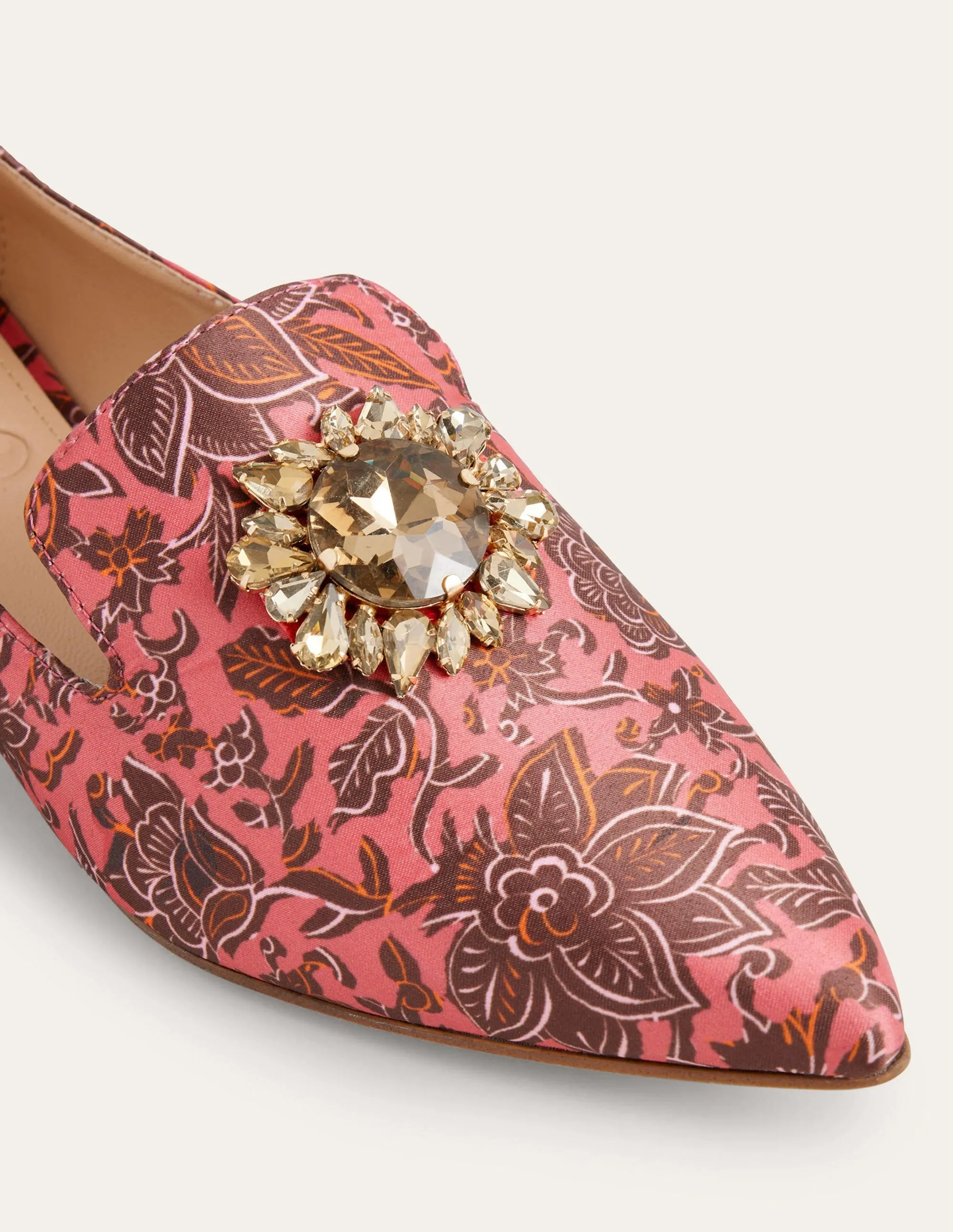 Printed Embellished Loafers-Faded Rose Floral Tapestry
