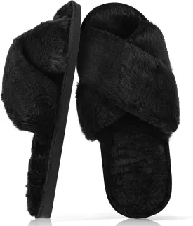 Slippers for Women,Women's Cross Band Slippers Fuzzy Soft House Slippers,Plush Memory Foam Shoes Cross Band Indoor Outdoor Open Toe Slipper