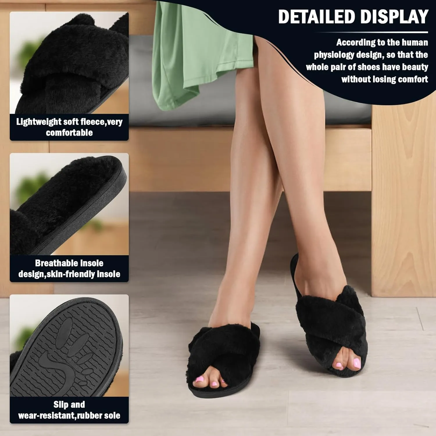 Slippers for Women,Women's Cross Band Slippers Fuzzy Soft House Slippers,Plush Memory Foam Shoes Cross Band Indoor Outdoor Open Toe Slipper