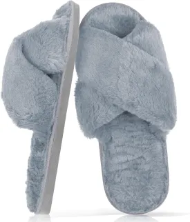 Slippers for Women,Women's Cross Band Slippers Fuzzy Soft House Slippers,Plush Memory Foam Shoes Cross Band Indoor Outdoor Open Toe Slipper