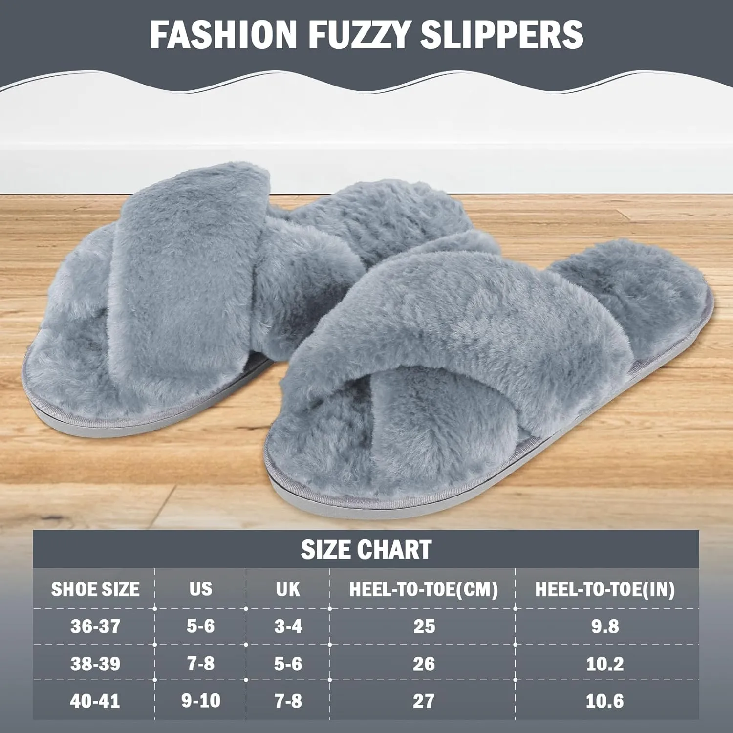 Slippers for Women,Women's Cross Band Slippers Fuzzy Soft House Slippers,Plush Memory Foam Shoes Cross Band Indoor Outdoor Open Toe Slipper