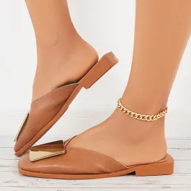 Sohiwoo  Women V Cut Flat Mules Square Toe Backless Mule Sandals